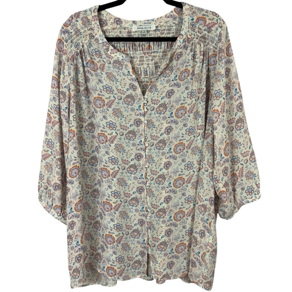 Rose + Olive Floral Multicoloured Blouse Size 2X